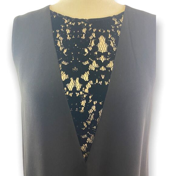 Rd Roth Sleeveless Black Shift Dress With Velvet Lace Insert NWT - Picture 2 of 6